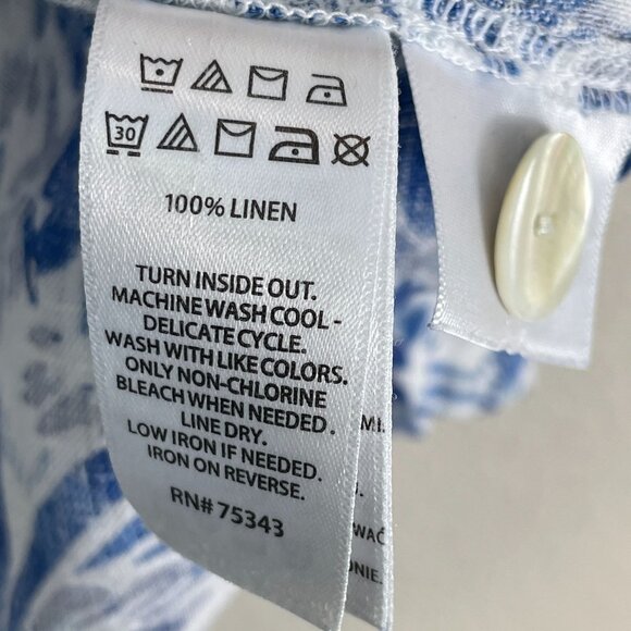 Cynthia Rowley Womens Plus 2X Blue White Floral 100% Linen Button Up Shirt - Picture 4 of 10